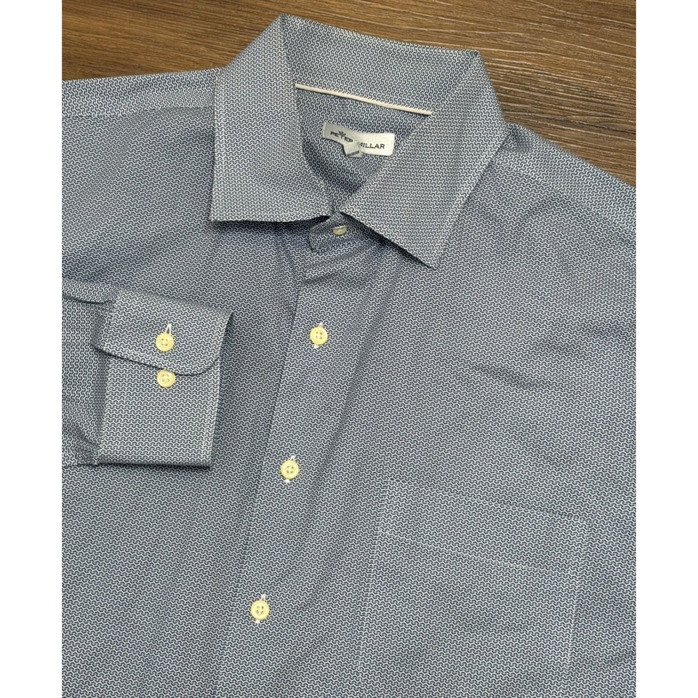 Peter Millar Mens Blue White Geometric Chevron Button Down Dress Shirt Sz XL